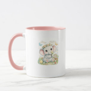 Tasse de café florale éléphant bébé mignon