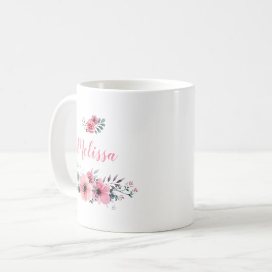Tasse de café florale nommée faite sur commande (Devant gauche)