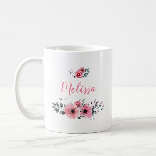 Tasse de café florale nommée faite sur commande (Gauche)