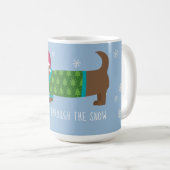 Tasse de café illustrée de teckel dans la neige (Devant droit)