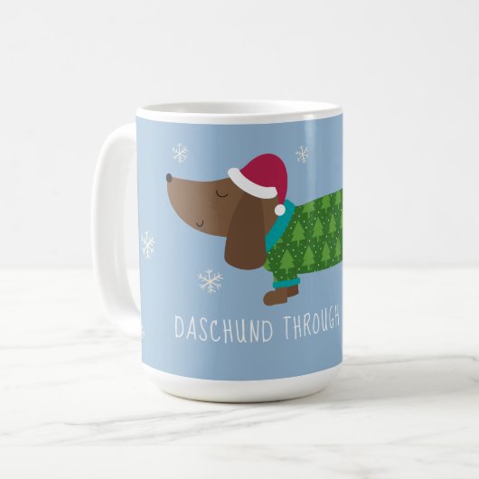 Tasse de café illustrée de teckel dans la neige (Devant gauche)