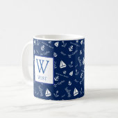 Tasse de café initiale bleu marine nautique (Devant gauche)