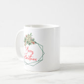 Tasse de café Joyeux Noël à fleurs blanches et ver (Devant gauche)