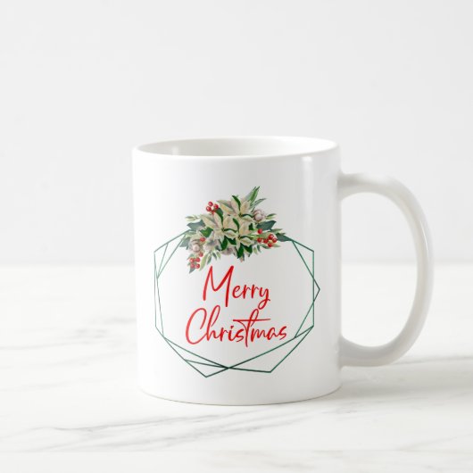 Tasse de café Joyeux Noël à fleurs blanches et ver (Droite)
