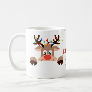 Tasse de café Joyeux Noël Renne Rouge Floral