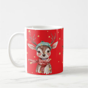 Tasse de café Joyeux Noël Renne Rouge Floral