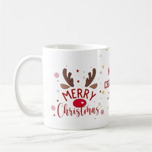 Tasse de café Joyeux Noël Renne Rouge Floral