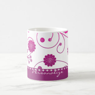 Tasse de café magenta de bannière de fleur