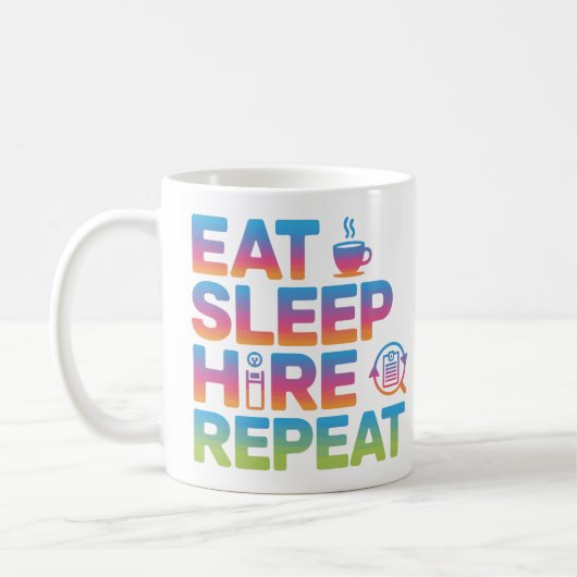 Tasse de café « Manger Dormir Embaucher Répéter » (Gauche)