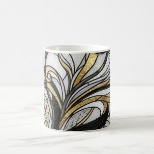 Tasse de café monochrome or orchidée abstraite