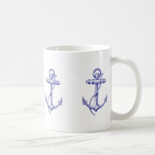 Tasse de café nautique bleue et blanche avec des (Droite)