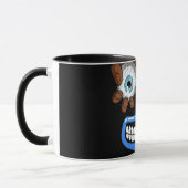 Tasse de café noire avec visage de monstre effraya (Gauche)