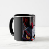 Tasse de café noire avec visage de monstre effraya (Devant gauche)