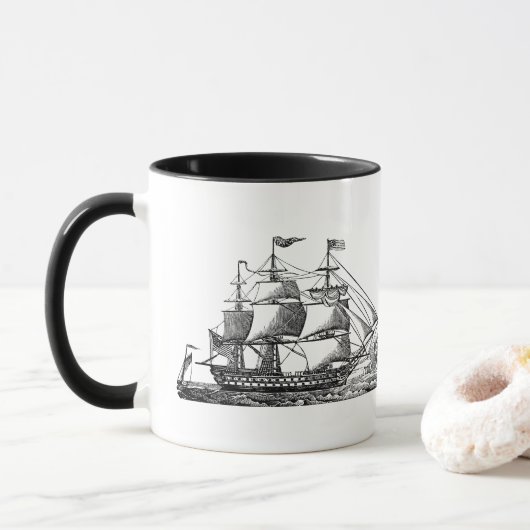 Tasse de café nostalgique de voilier vintage de (Avec donut)