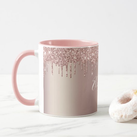 Tasse de café Paillettes Rose Gold Monogrammée (Avec donut)