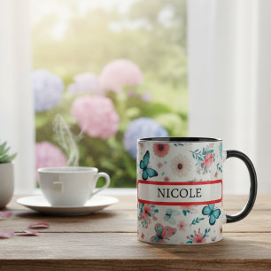 Tasse de café papillon floral personnalisée pour c
