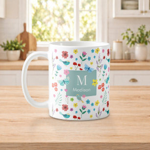 Tasse de café personnalisée avec monogramme floral