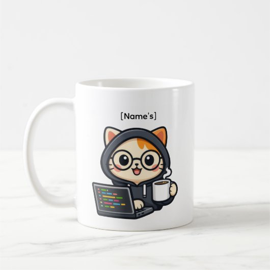 Tasse de café personnalisée avec un chat codeur mi (Gauche)