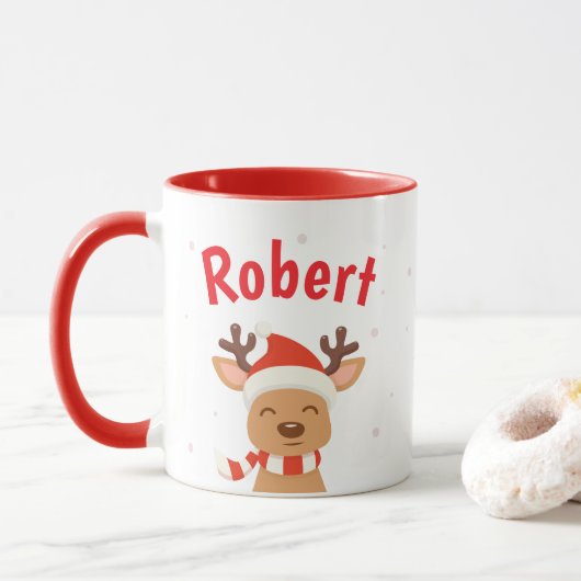 Tasse de café personnalisée Noël Santa Renne (Avec donut)