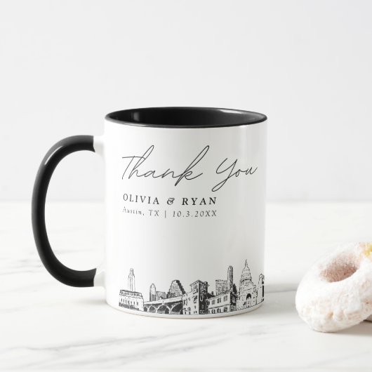 Tasse de café personnalisée pour mariage à Austin (Avec donut)