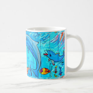 tasse de café riante de dauphins