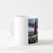 Tasse de café rouge de phare d'Algoma le Wisconsin (Devant gauche)
