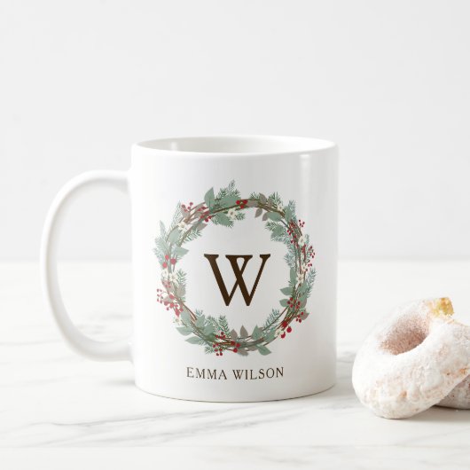 Tasse de café rustique de monogramme de guirlande (Avec donut)