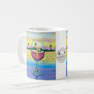 Tasse de café, verre de vin au coucher du soleil