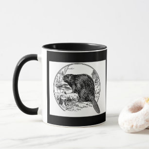 Tasse de café vintage blanche noire de castor