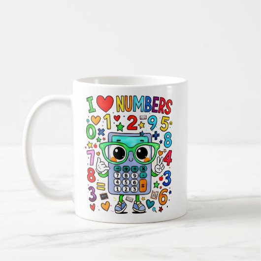 Tasse de calculatrice de maths mignonne J'aime les (Gauche)
