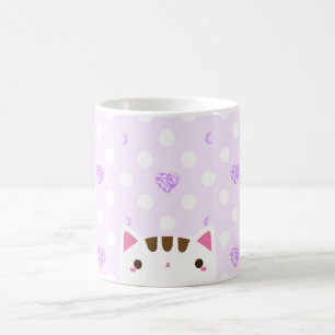 Tasse de chat avec les coeurs et les lunes lilas