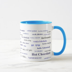 Tasse de chocolat chaud dans différentes langues
