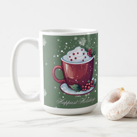 Tasse de chocolat chaud de Noël | Mug à café vert (Avec donut)