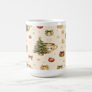 Tasse de chocolat chaud souriante et sapin de Noël