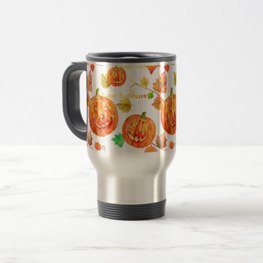 Tasse de citrouille de Halloween d'aquarelle (Devant gauche)