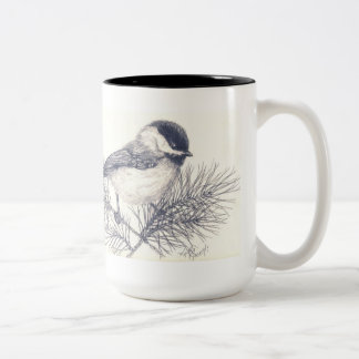 Tasse de Coffe de croquis de crayon de Chickadee