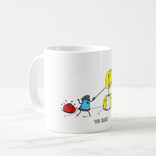 Tasse de couture de bande dessinée d'humour (Devant gauche)