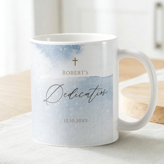 Tasse de dédicace de bébé garçon à l'aquarelle ble