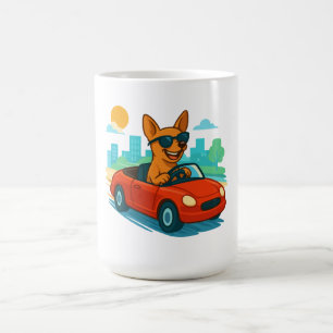 Tasse de dessin animé de chien drôle conduisant un