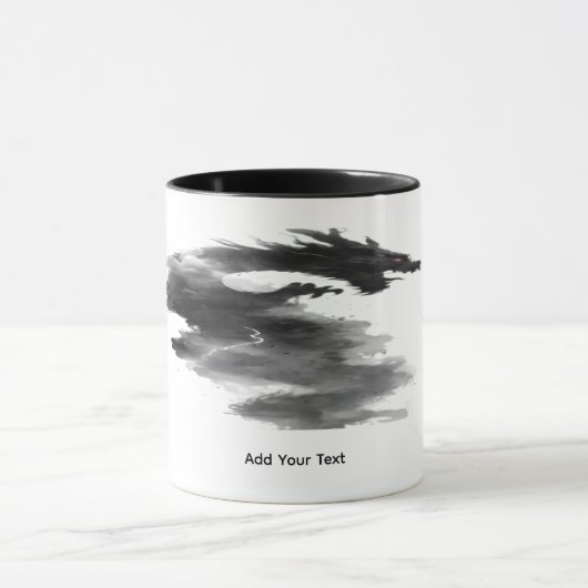 Tasse de fantasy Dragon Fumée Encre Noire Abstrait (Centre)