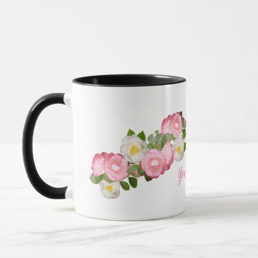 Tasse de fleur avec le texte fait sur commande (Gauche)