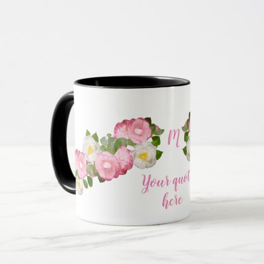 Tasse de fleur avec le texte fait sur commande (Devant gauche)
