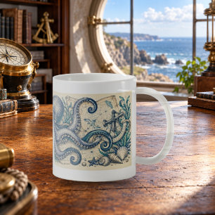 Tasse de gravure marine de pieuvre curieuse