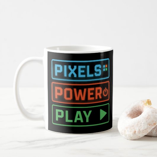 Tasse de jeu – Pixels Power Play Tasse à café néon (Avec donut)