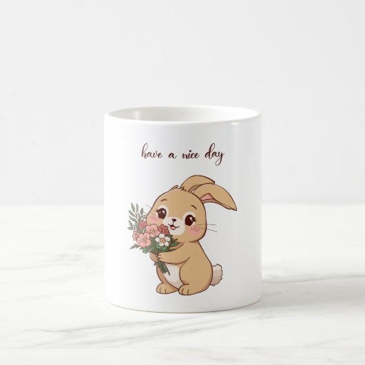 Tasse de lapin souriant tenant une fleur | “Passez (Centre)