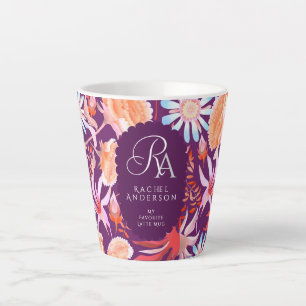Tasse de Latte à Monogramme Floral Mystique en Fle