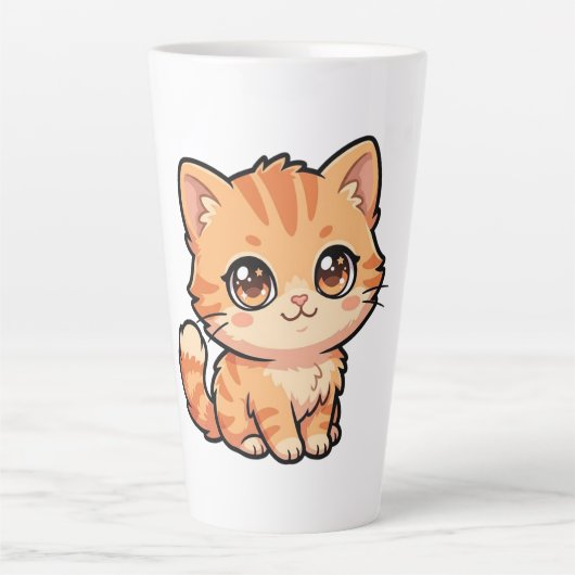Tasse de Latte avec un Mignon Chaton Tabby Orange (Devant)