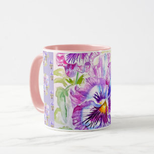 Tasse de Latte florale à pansy violet peint à la m