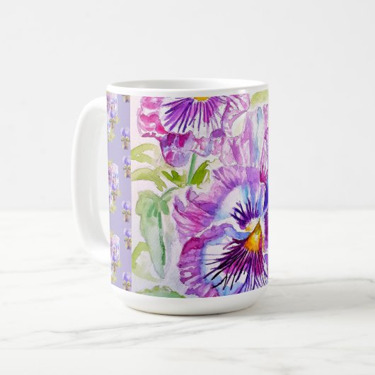 Tasse de Latte florale violette à pansy peinte à l (Devant gauche)