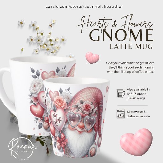 Tasse de latte Gnome Cœurs et Fleurs